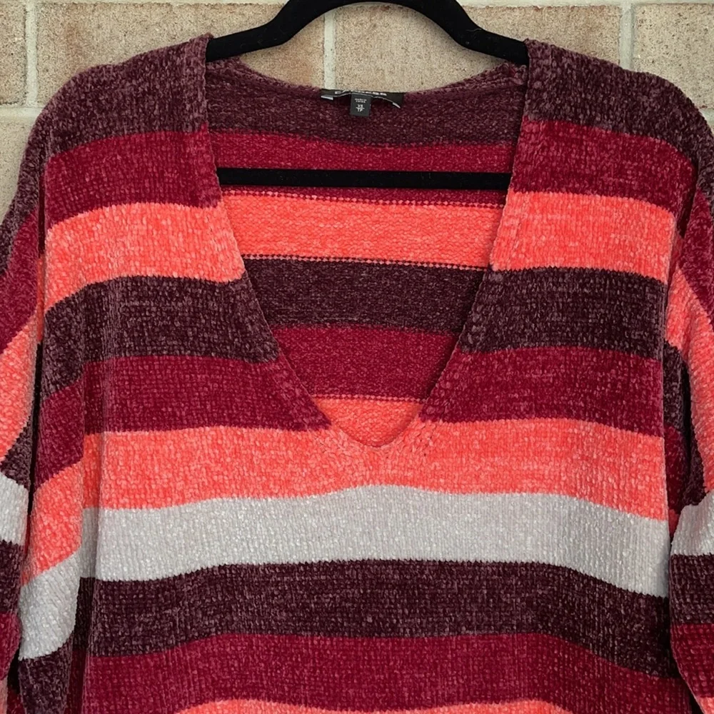 Express Chenille Striped V-Neck Sweater